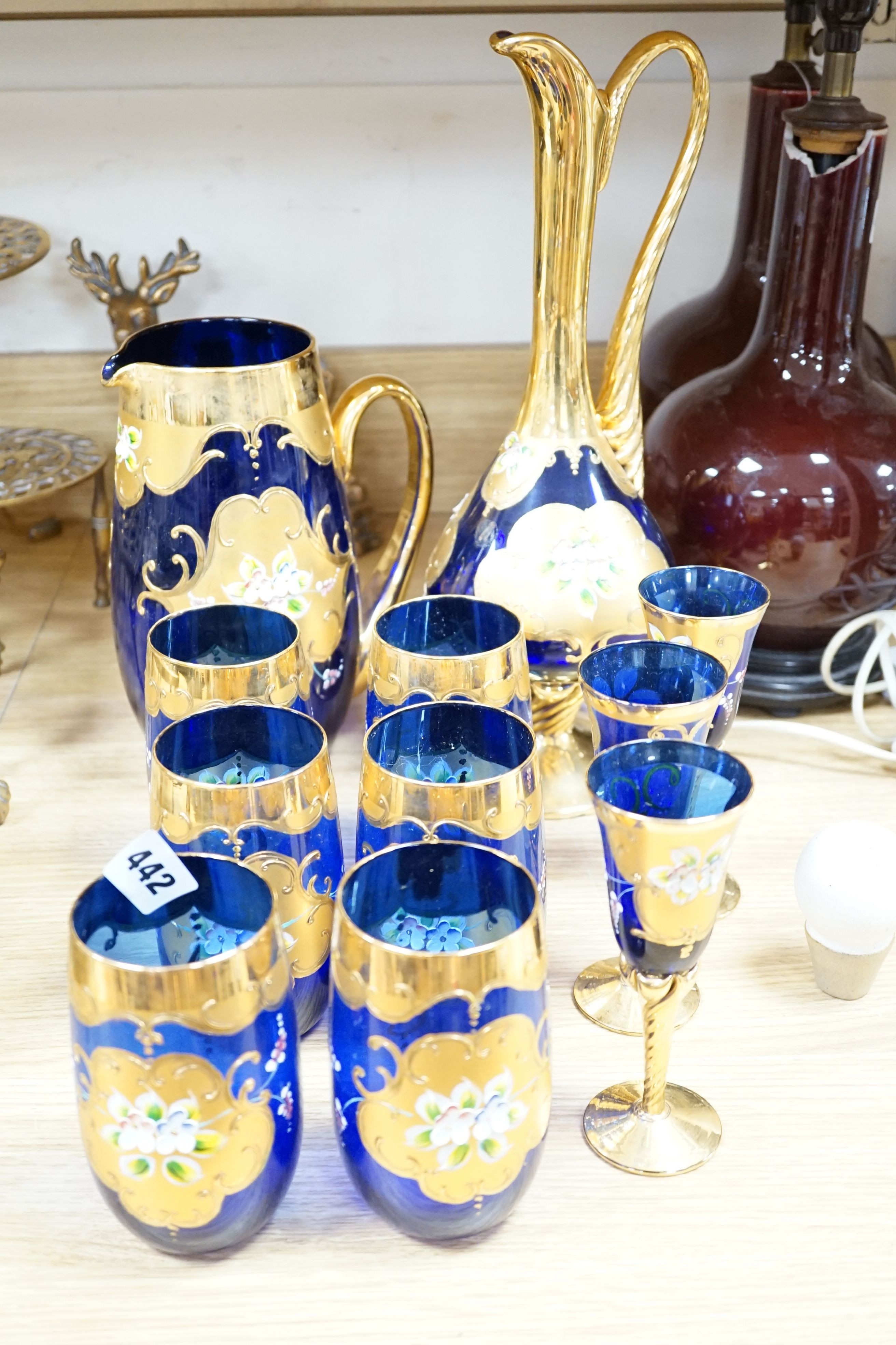 A collection of Venetian coloured and gilded glassware